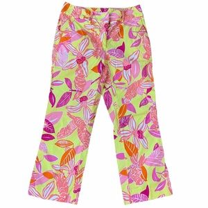 Vintage Lilly Pulitzer White Tag Size 0 Capris Pacific Wing Parrot Yellow Pink
